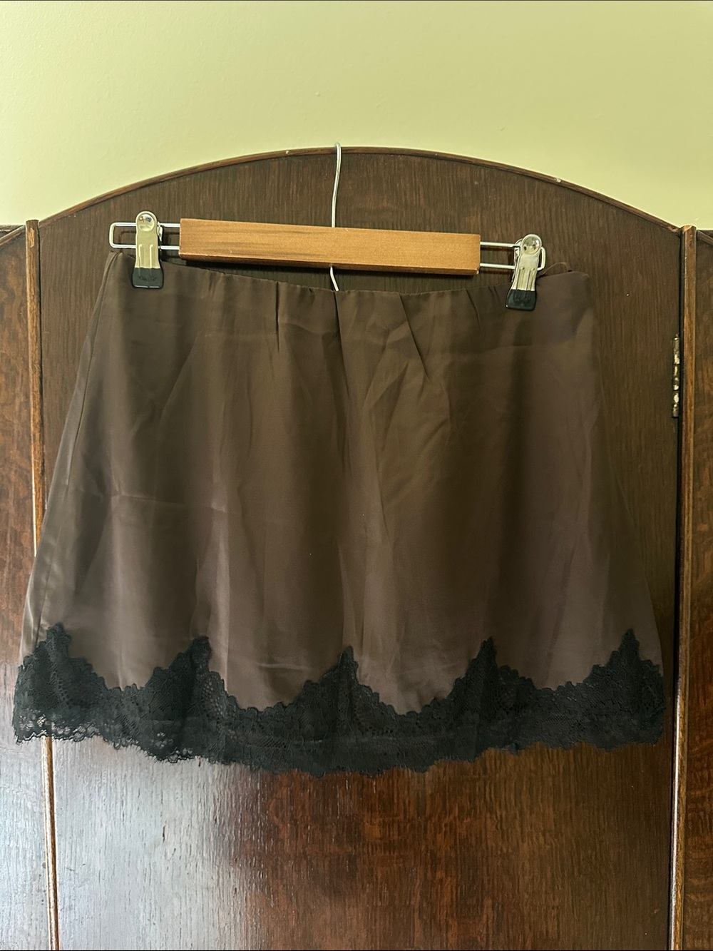 Brown Mini Skort with Black Lace Trim